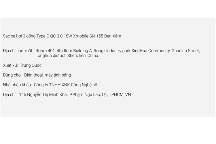 Sạc xe hơi 3 cổng Type C QC 3.0 18W Xmobile SN-155 Màu Đen - Xám