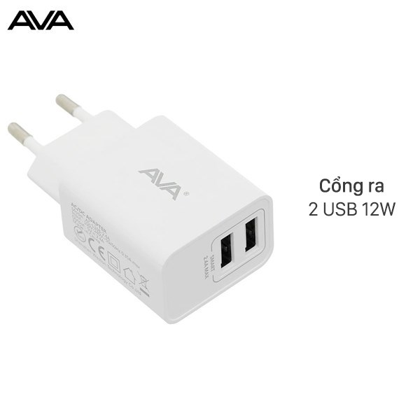 Adapter sạc 2 cổng USB 12W Dual AVA ACL168A Trắng