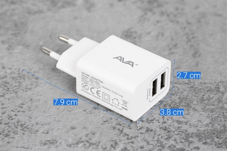Adapter sạc 2 cổng USB 12W Dual AVA ACL168A Màu Trắng