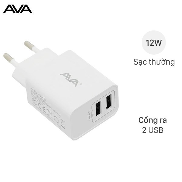 Adapter sạc 2 cổng USB 12W Dual AVA ACL168A