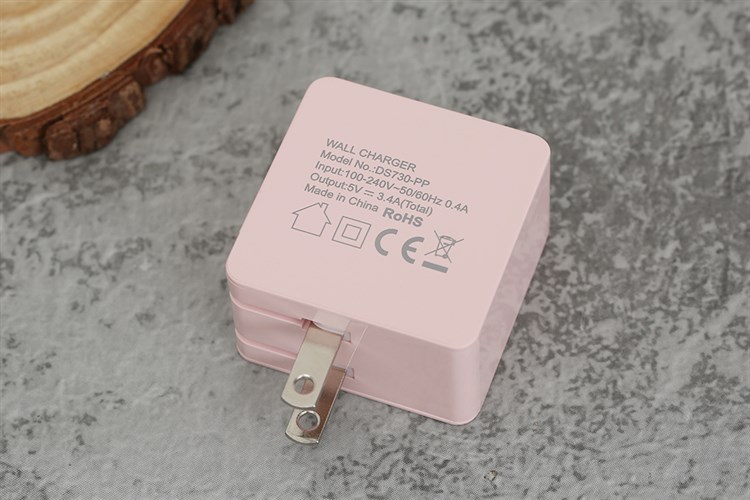 Adapter sạc 2 cổng USB 17W Dual Xmobile DS730-DB Màu Hồng