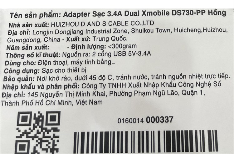 Adapter sạc 2 cổng USB 17W Dual Xmobile DS730-DB Màu Hồng