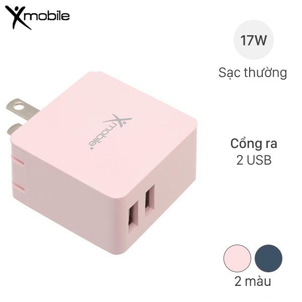 Adapter sạc 2 cổng USB 17W Dual Xmobile DS730-DB