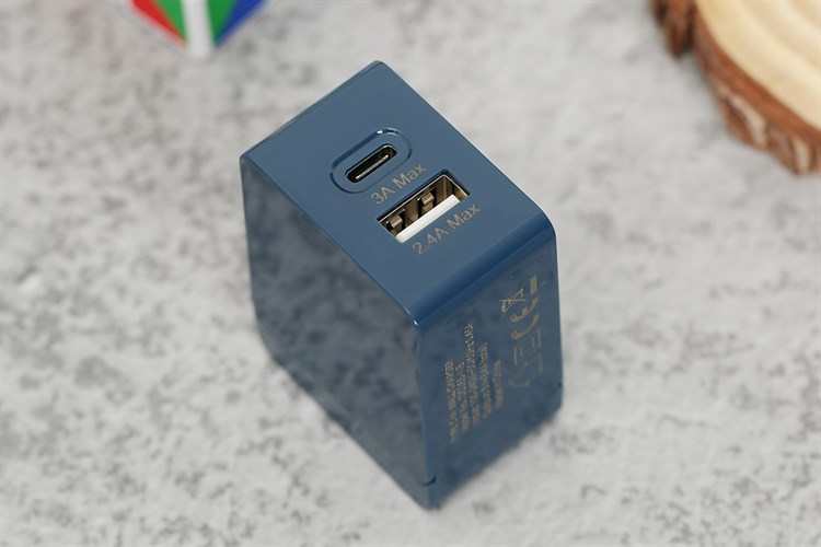 Adapter sạc 2 cổng USB Type C 15W Xmobile DS165-NB Màu Xanh Navy