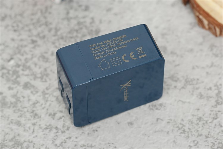 Adapter sạc 2 cổng USB Type C 15W Xmobile DS165-NB Màu Xanh Navy