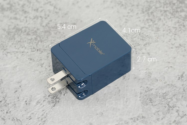 Adapter sạc 2 cổng USB Type C 15W Xmobile DS165-NB Màu Xanh Navy