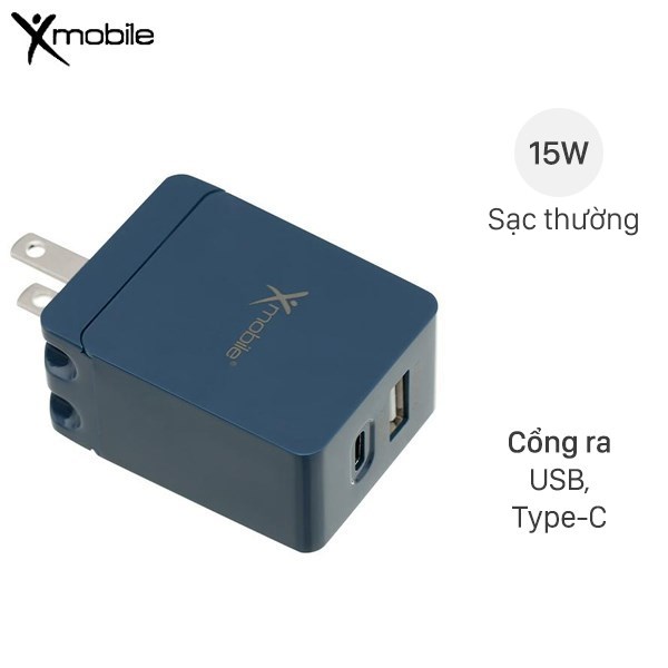 Adapter sạc 2 cổng USB Type C 15W Xmobile DS165-NB
