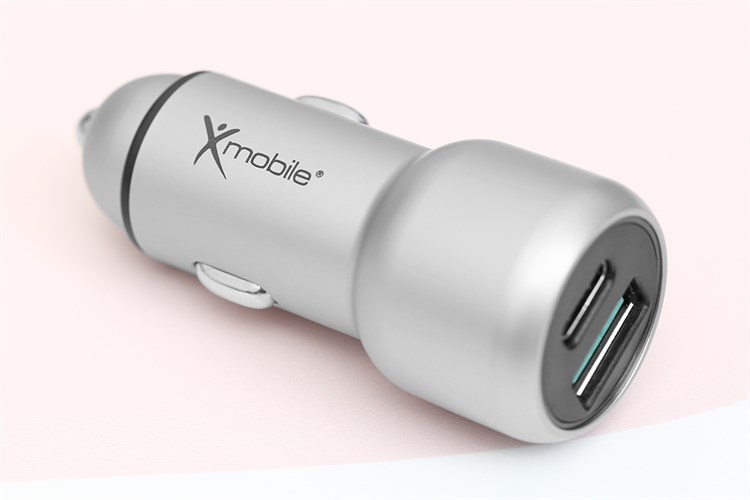 Sạc xe hơi 2 cổng Type C PD QC 3.0 18W Xmobile SN-454 Bạc Màu Bạc