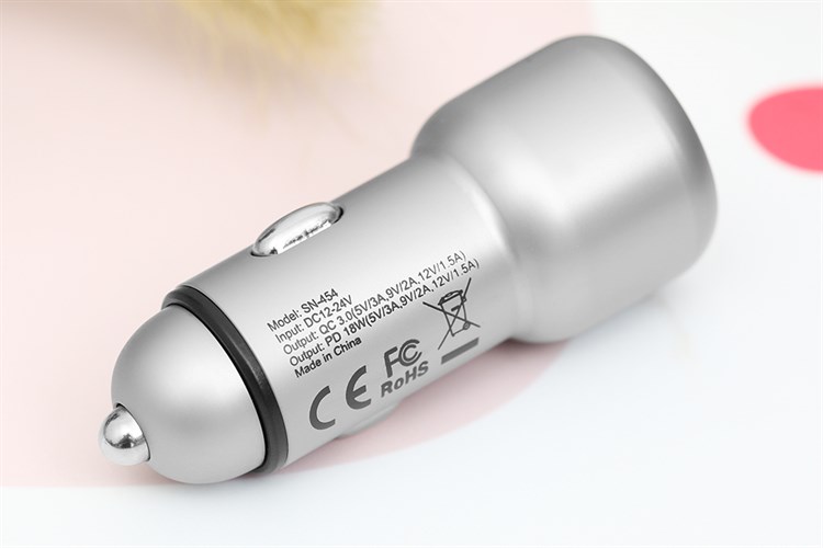 Sạc xe hơi 2 cổng Type C PD QC 3.0 18W Xmobile SN-454 Bạc Màu Bạc