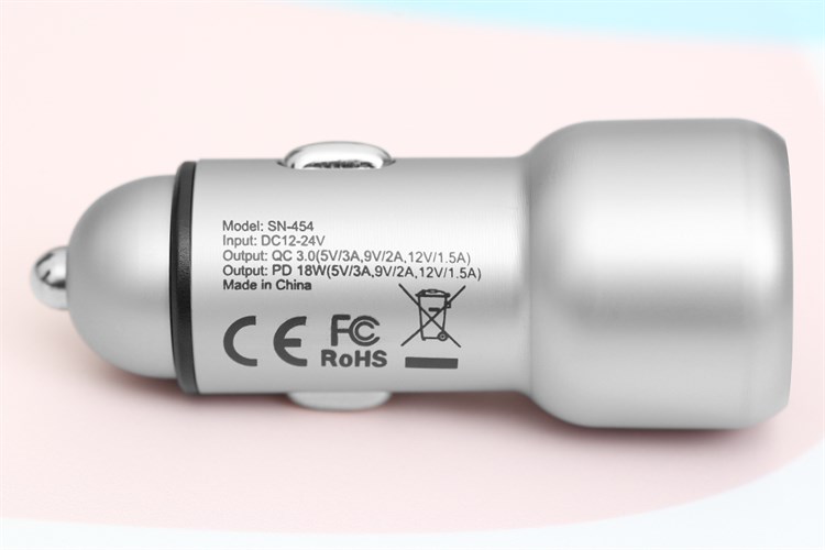 Sạc xe hơi 2 cổng Type C PD QC 3.0 18W Xmobile SN-454 Bạc Màu Bạc