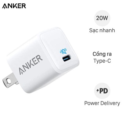 Adapter Sạc Type C PD 20W Anker PowerPort III Nano A2633