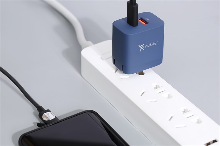 Adapter sạc 2 cổng Type C PD QC 3.0 18W Xmobile DS714 Màu Xanh Navy
