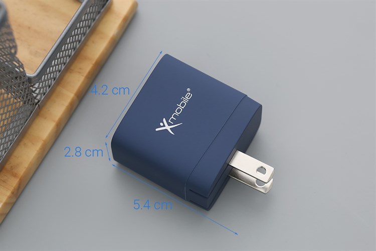 Adapter sạc 2 cổng Type C PD QC 3.0 18W Xmobile DS714 Màu Xanh Navy