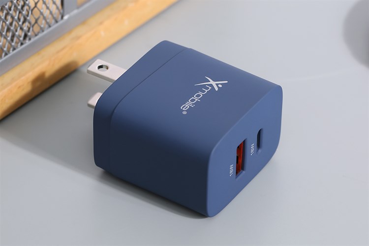 Adapter sạc 2 cổng Type C PD QC 3.0 18W Xmobile DS714 Màu Xanh Navy