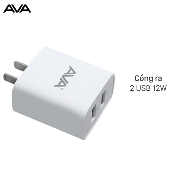 Adapter sạc 2 cổng USB 12W Dual AVA JC78A Trắng