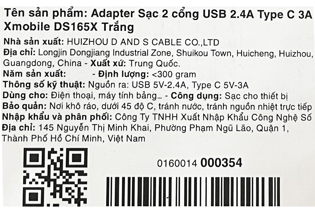Adapter sạc 2 cổng USB Type C 15W Xmobile DS165X Trắng