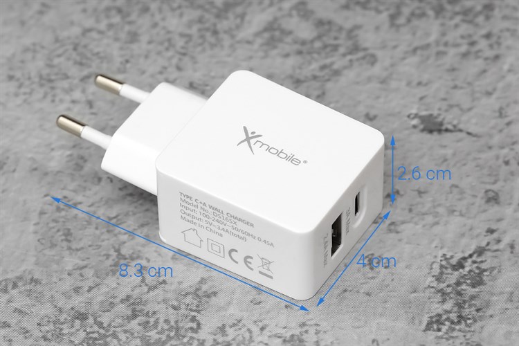 Adapter sạc 2 cổng USB Type C 15W Xmobile DS165X Màu Trắng