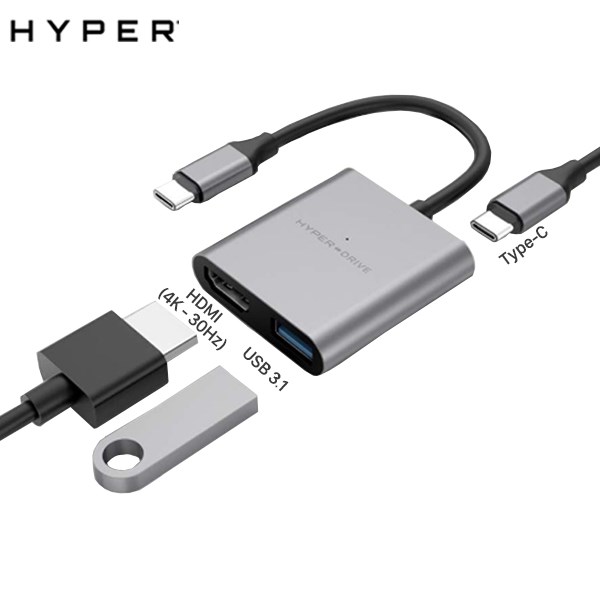 Adapter chuyển đổi Type C 3 in 1 HyperDrive HD259A Xám
