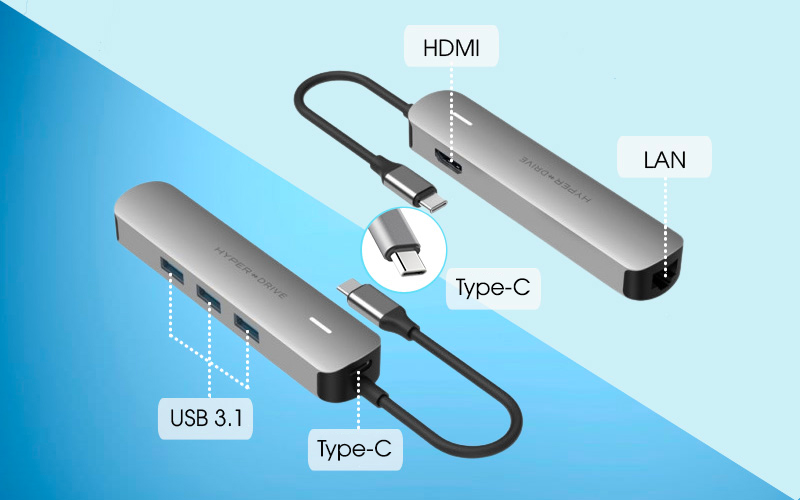 6 cổng kết nối - Adapter chuyển đổi Type C 6 in 1 HyperDrive HD233B Xám 6 cổng kết nối - Adapter chuyển đổi Type C 6 in 1 HyperDrive HD233B Xám