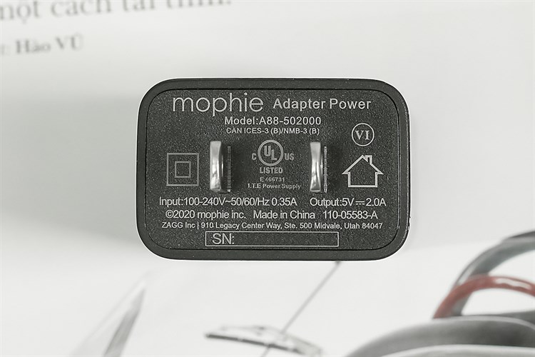 Adapter sạc USB 10W Mophie Màu Đen