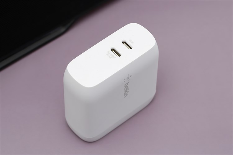 Adapter sạc 2 cổng Type C PD 68W GaN Belkin WCH003 Màu Trắng