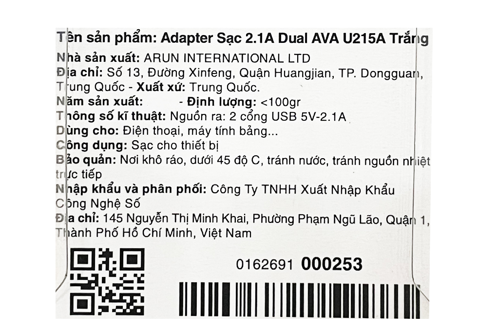 Adapter sạc 2 cổng USB 10.5W Dual AVA U215A Trắng