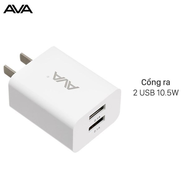 Adapter sạc 2 cổng USB 10.5W Dual AVA U215A Trắng