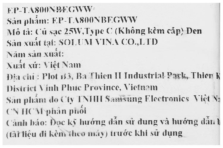 Sạc nhanh Type-C PD 25W Samsung EP-TA800N Màu Đen
