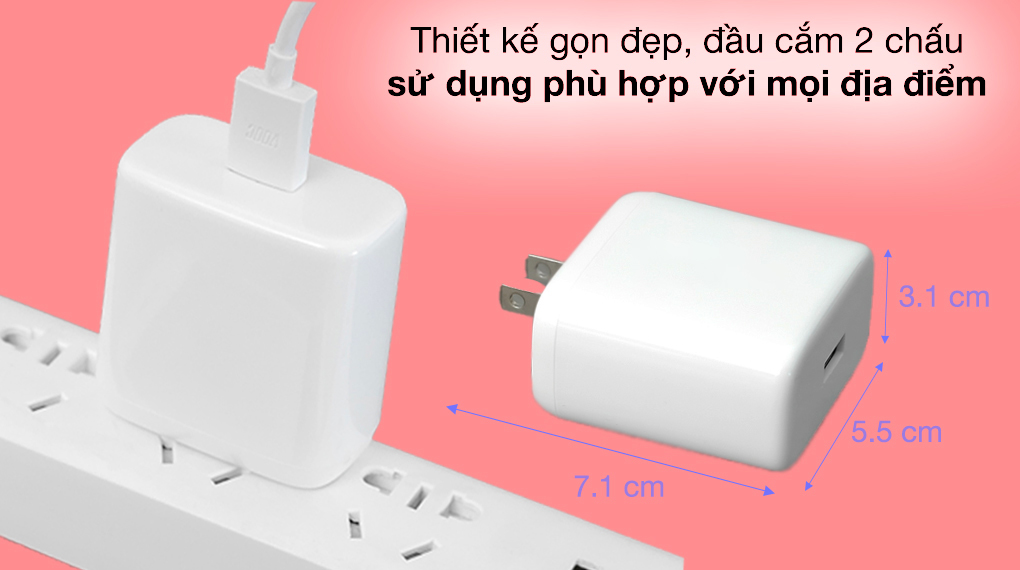 Adapter Sạc SuperVOOC 65W OPPO VCA7JAUH Trắng - Thiết kế nhỏ gọn, dễ mang theo
