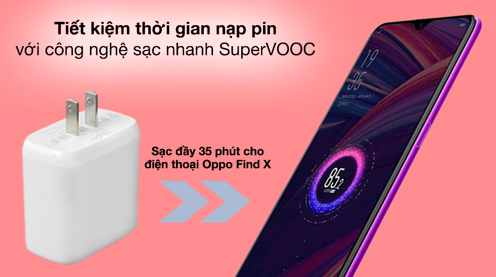 Adapter Sạc SuperVOOC 65W OPPO VCA7JAUH Trắng - Công nghệ SuperVOOC, công suất tối đa 65W