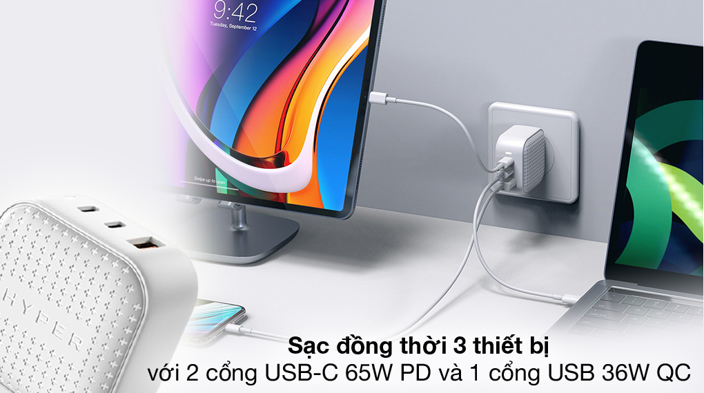 Sạc 3 thiết bị đồng thời - HyperJuice HJ265 Trắng