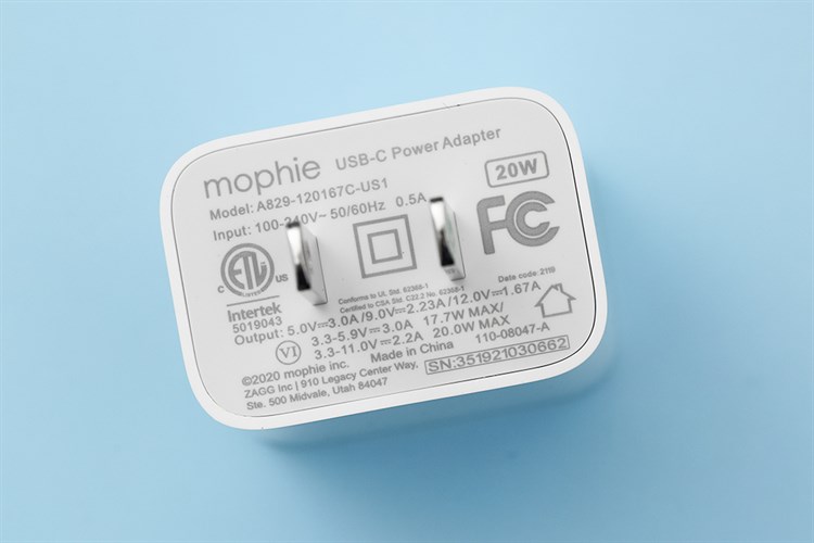 Adapter Sạc Type C PD 20W Mophie Trắng Màu Trắng