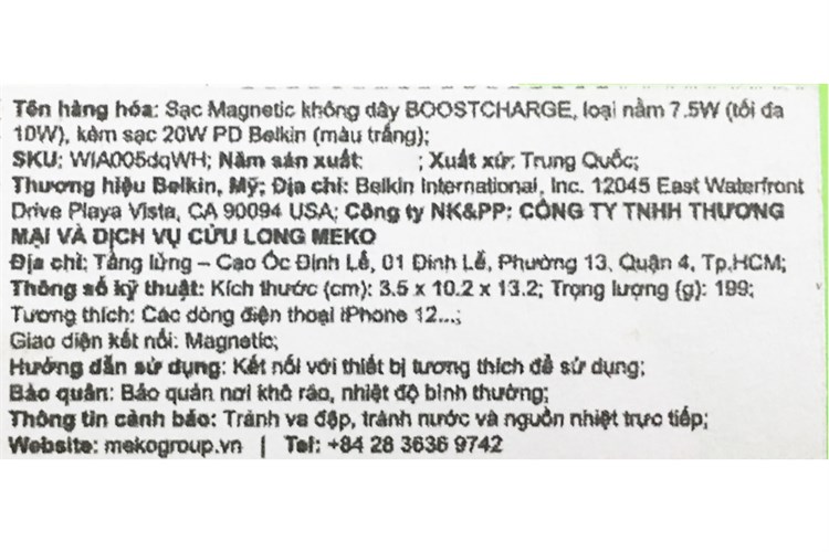 Sạc không dây Magnetic 10W Belkin WIA005 (Kèm củ sạc 20W) Màu Trắng