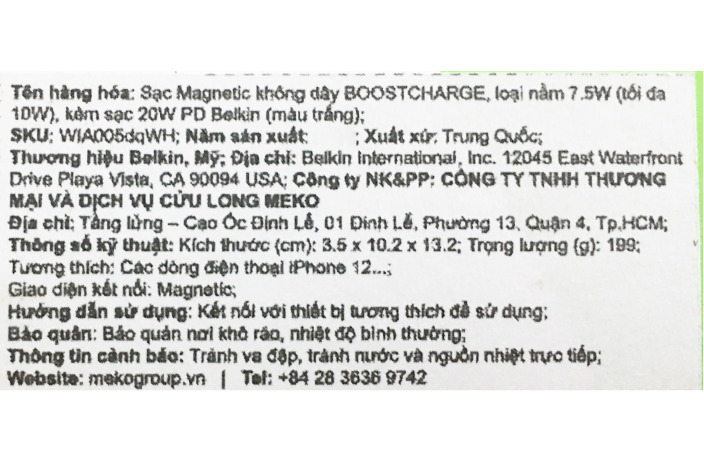 Sạc không dây Magnetic 10W Belkin WIA005 (Kèm củ sạc 20W) Màu Trắng