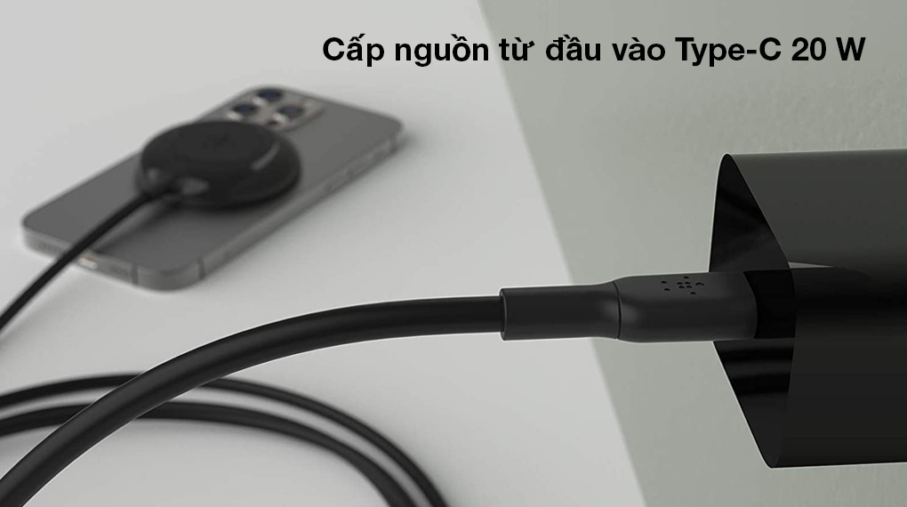 Sạc không dây Magnetic 10W Belkin (Kèm củ sạc 20W) - Thiết kế đầu vào Type-C 20W