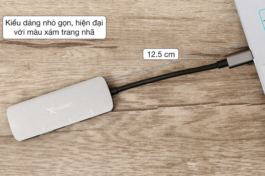 Thiết kế nhỏ gọn, góc bo mềm mại dễ mang theo - Adapter chuyển đổi Type C 4 in 1 Xmobile DS122F Xám