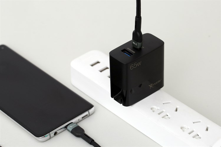 Adapter Sạc 2 cổng USB Type C PD QC 3.0 GaN 65W Xmobile MFR65 Màu Đen