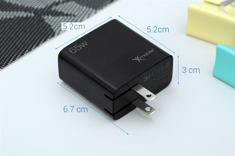 Adapter Sạc 2 cổng USB Type C PD QC 3.0 GaN 65W Xmobile MFR65 Màu Đen