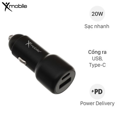 Sạc xe hơi 2 cổng USB Type C PD QC 3.0 20W Xmobile SN-455