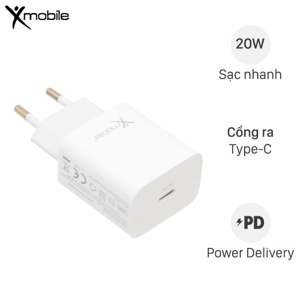 Adapter Sạc Type C PD 20W Xmobile A829 Trắng