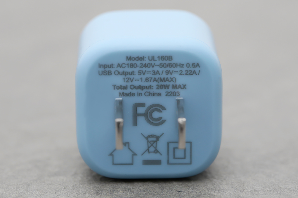 Adapter Sạc Type C PD 20W Hydrus UL160 Màu Xanh Dương