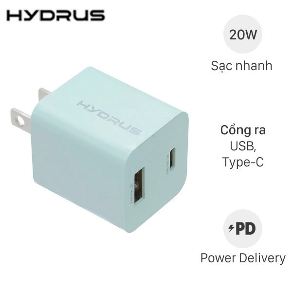 Adapter Sạc 2 cổng Type C PD QC 3.0 20W Hydrus MFZ20QP