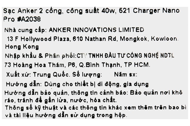 Adapter Sạc 2 cổng Type C PD 40W Anker Nano Pro A2038 Màu Đen