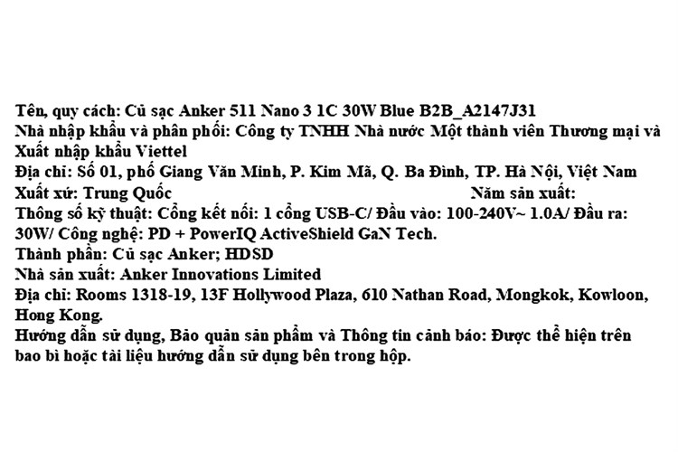 Adapter Sạc Type C PD GaN 30W Anker Nano 3 A2147 Màu Xanh da trời