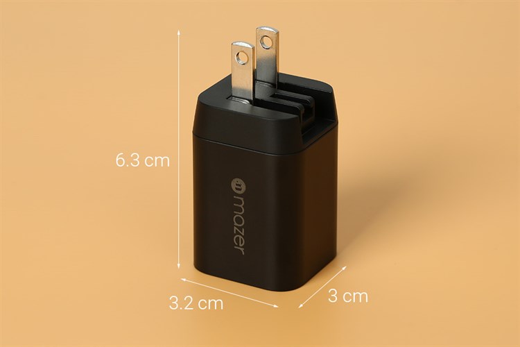 Adapter Sạc 2 cổng USB Type C PD QC 3.0 GaN 33W Mazer T33W Màu Đen