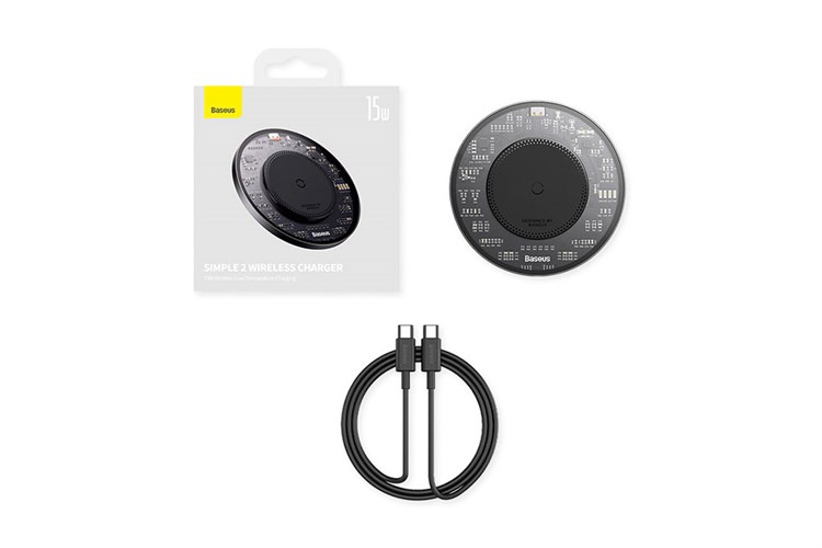 Sạc không dây kèm Cáp Type C - Type C 1m 15W Baseus BS-W530 Màu Đen