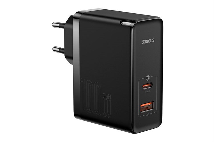 Bộ sạc nhanh 2 cổng USB Type-C QC3.0 PD 100W Baseus CCGAN100E5 kèm Cáp Type C - Type C Màu Đen