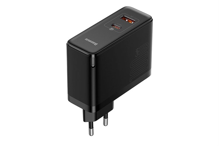 Bộ sạc nhanh 2 cổng USB Type-C QC3.0 PD 100W Baseus CCGAN100E5 kèm Cáp Type C - Type C Màu Đen