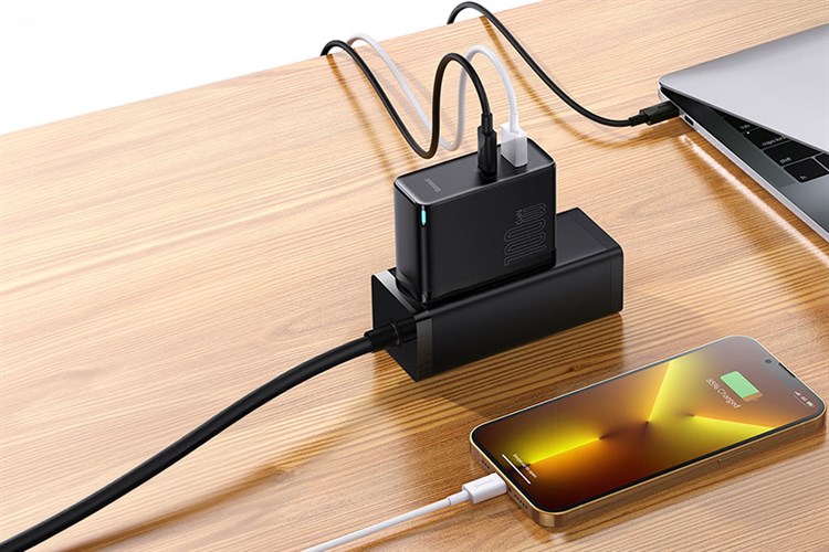 Bộ sạc nhanh 2 cổng USB Type-C QC3.0 PD 100W Baseus CCGAN100E5 kèm Cáp Type C - Type C Màu Đen