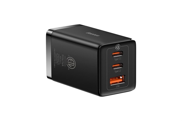 Bộ Adapter Sạc 3 cổng USB Type C PD QC 3.0 GaN5 kèm Cáp Type C - Type C 1m 65W Baseus CCGAN65S5 Màu Đen